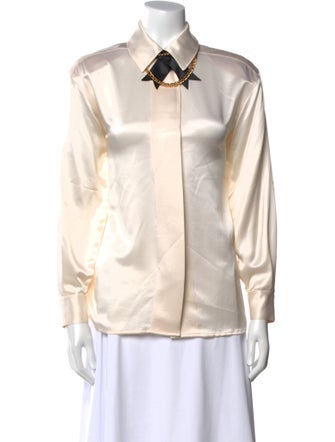 St. John Silk Long Sleeve Button-Up Top