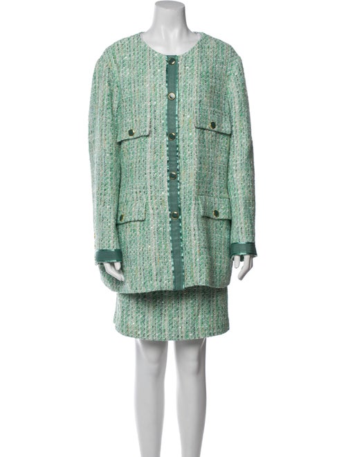 St. John Tweed Pattern Grosgrain Trim Skirt Suit