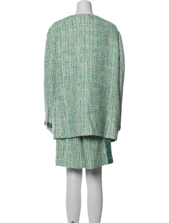 St. John Tweed Pattern Grosgrain Trim Skirt Suit