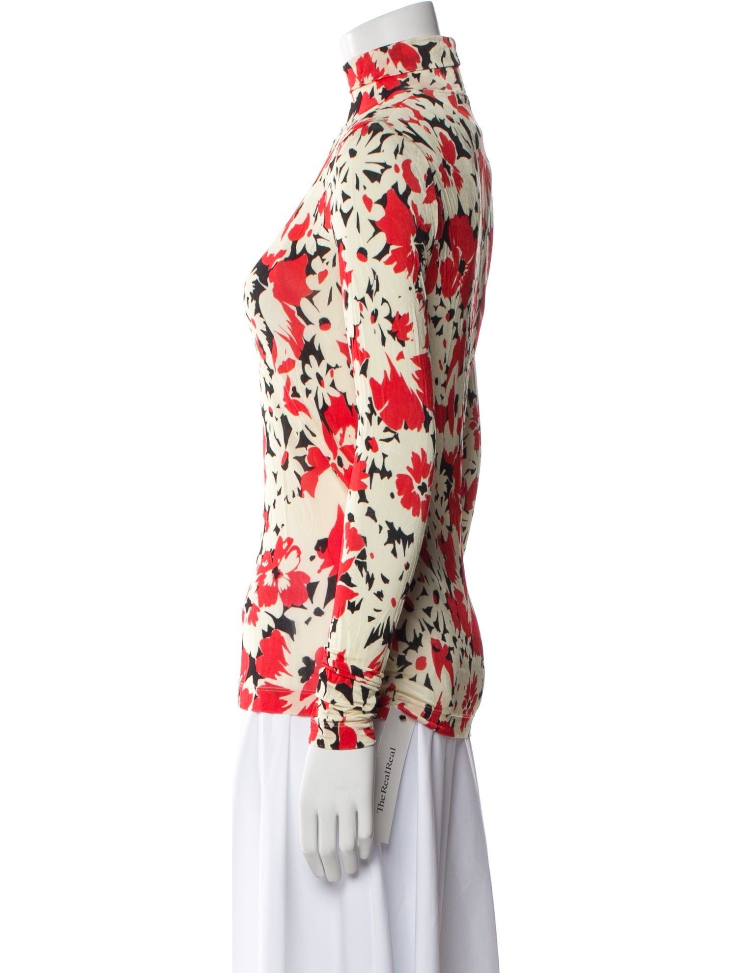 St. John Floral Print Mock Neck Blouse