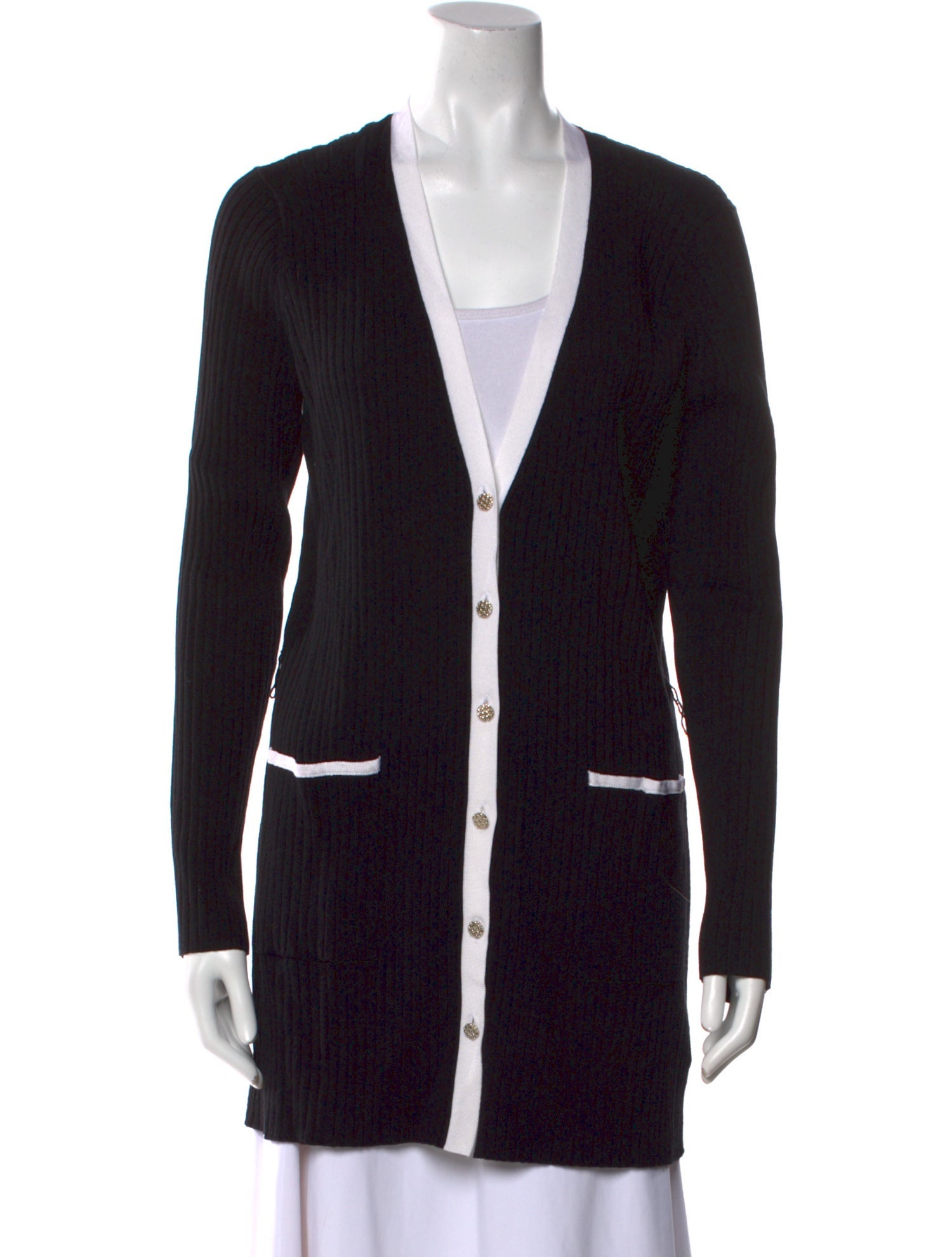 St. John Colorblock Pattern V-Neck Sweater