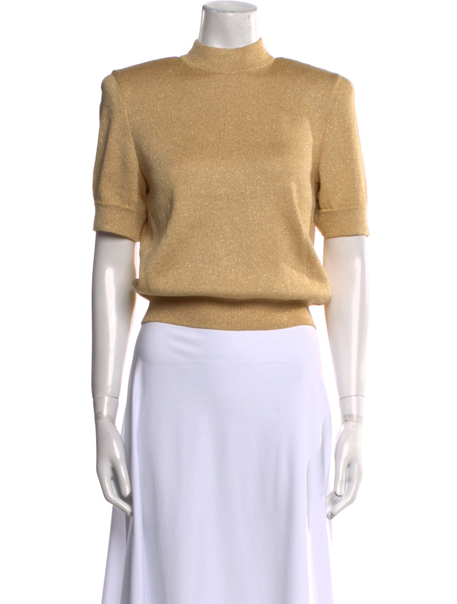 St. John Mock Neck Short Sleeve Crop Top