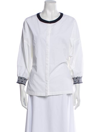 St. John Crew Neck Three-Quarter Sleeve Button-Up Top