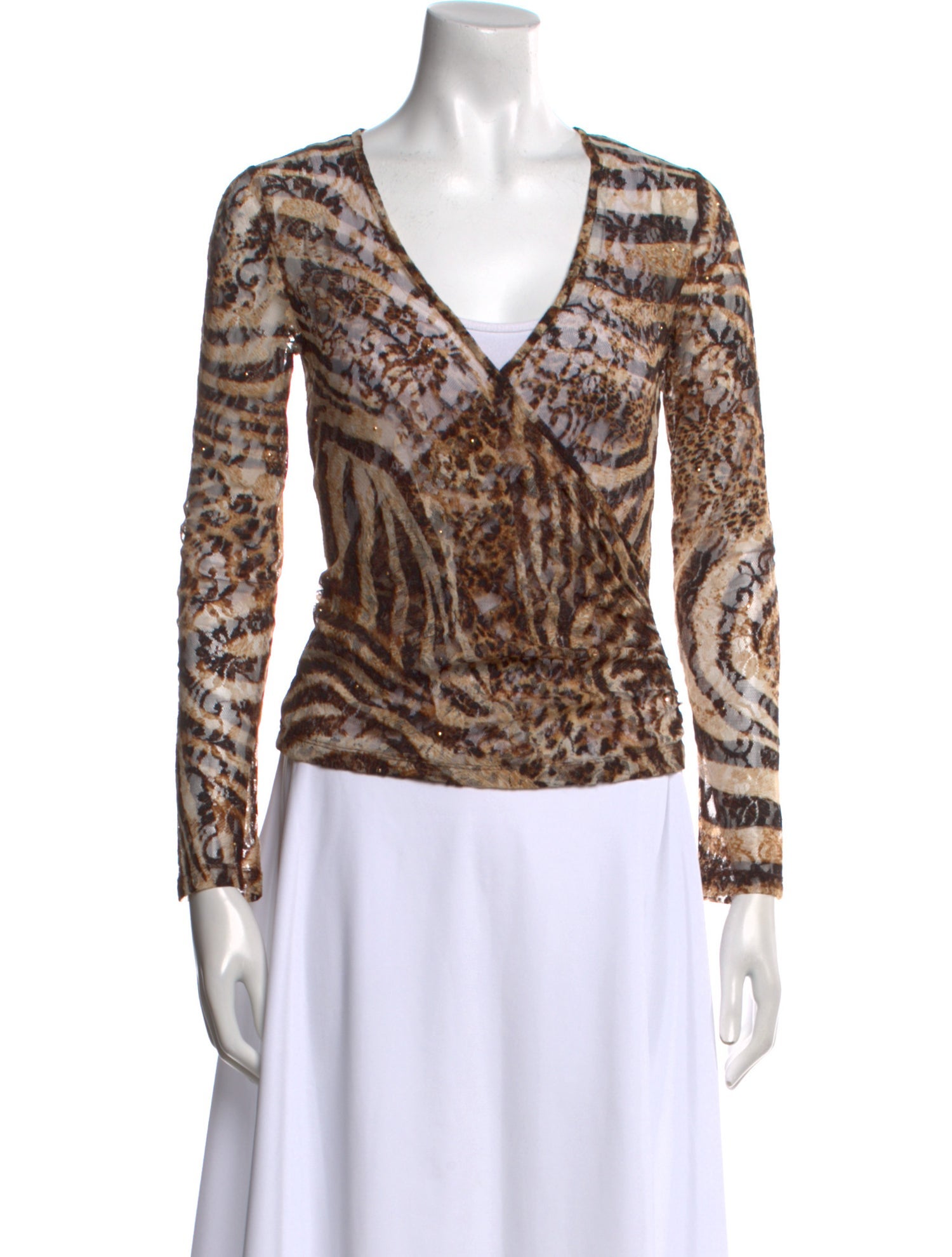St. John Animal Print V-Neck Top