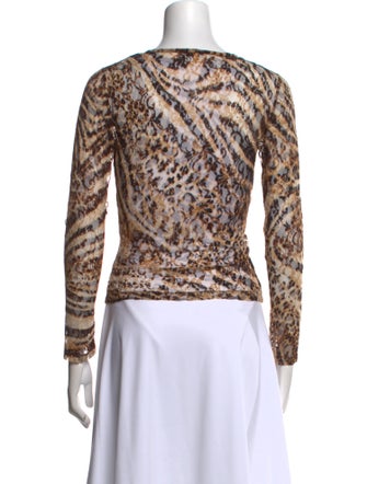 St. John Animal Print V-Neck Top