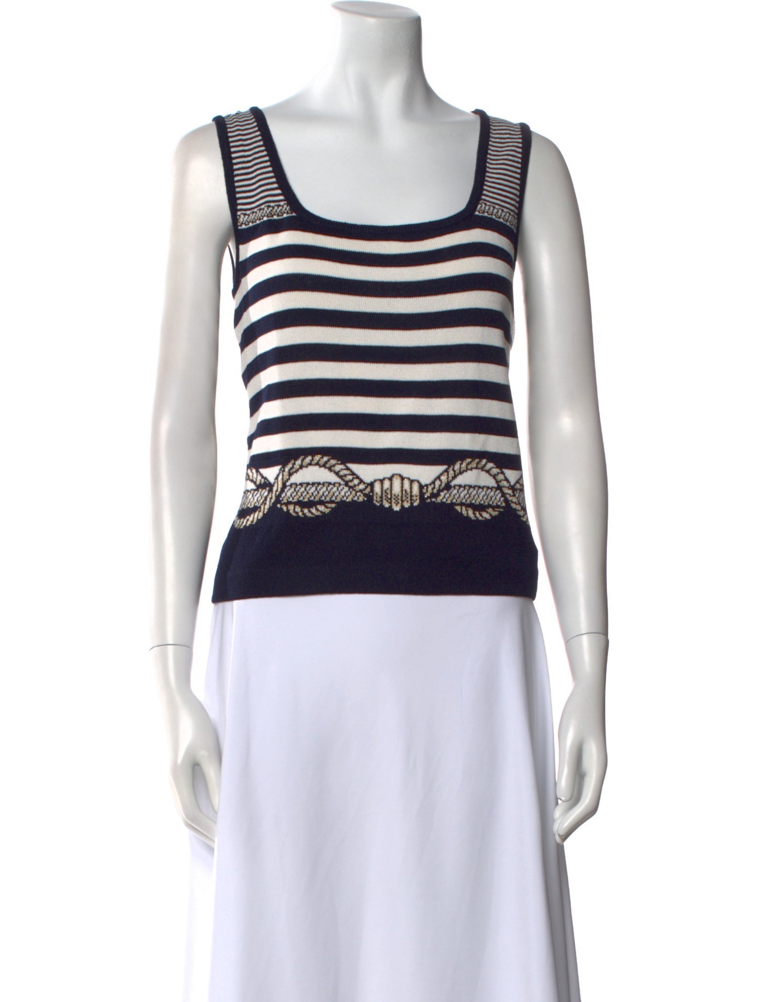 St. John Striped Square Neckline Top
