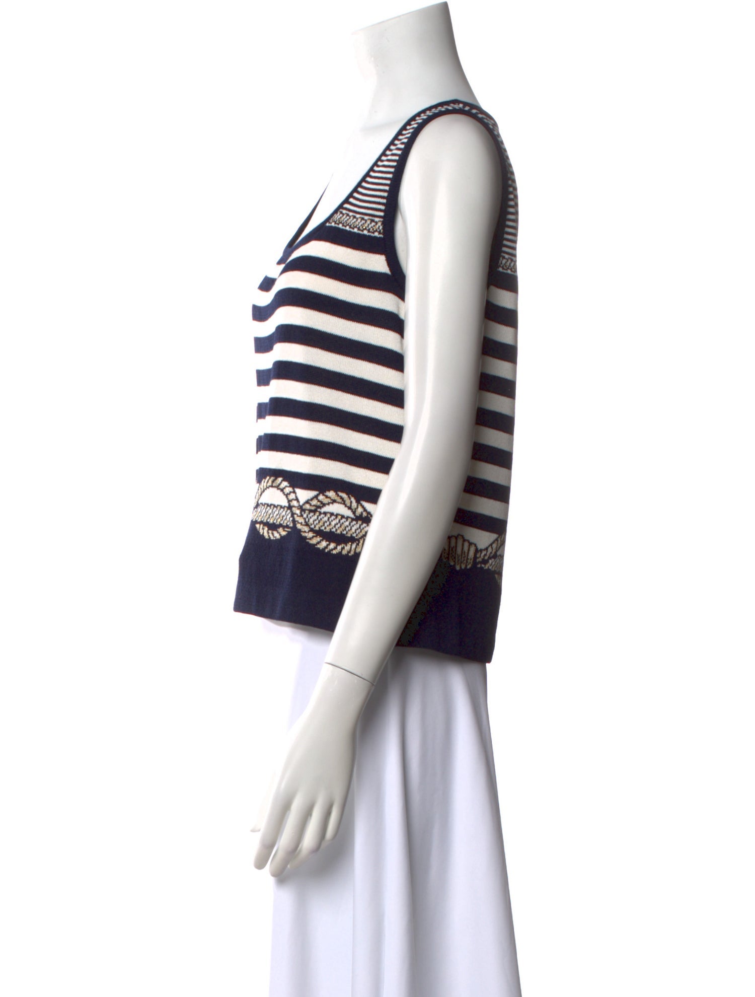 St. John Striped Square Neckline Top