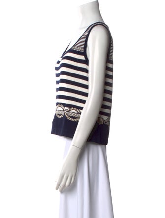 St. John Striped Square Neckline Top
