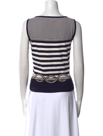 St. John Striped Square Neckline Top