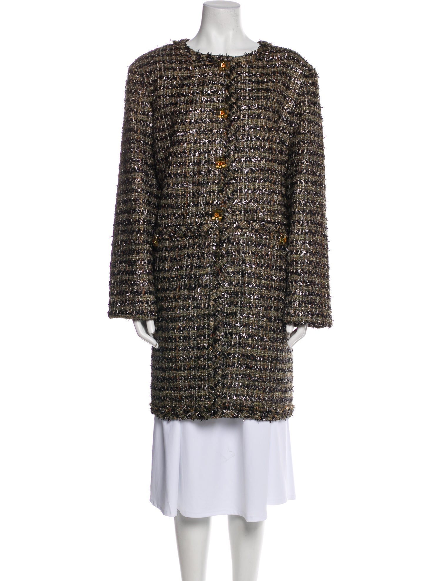 St. John Tweed Pattern Faux Fur Coat