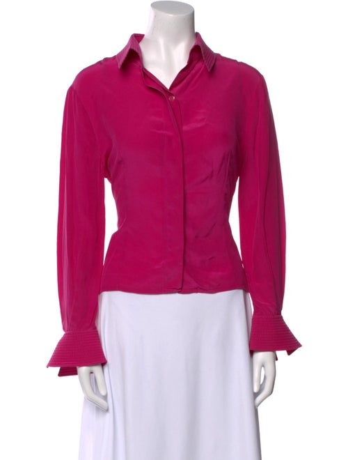 St. John Silk Long Sleeve Button-Up Top