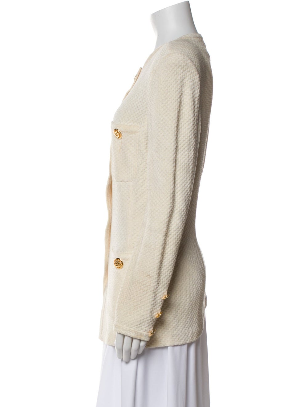 St. John Jacket Yellow Tweed Pattern Collarless P… - image 2