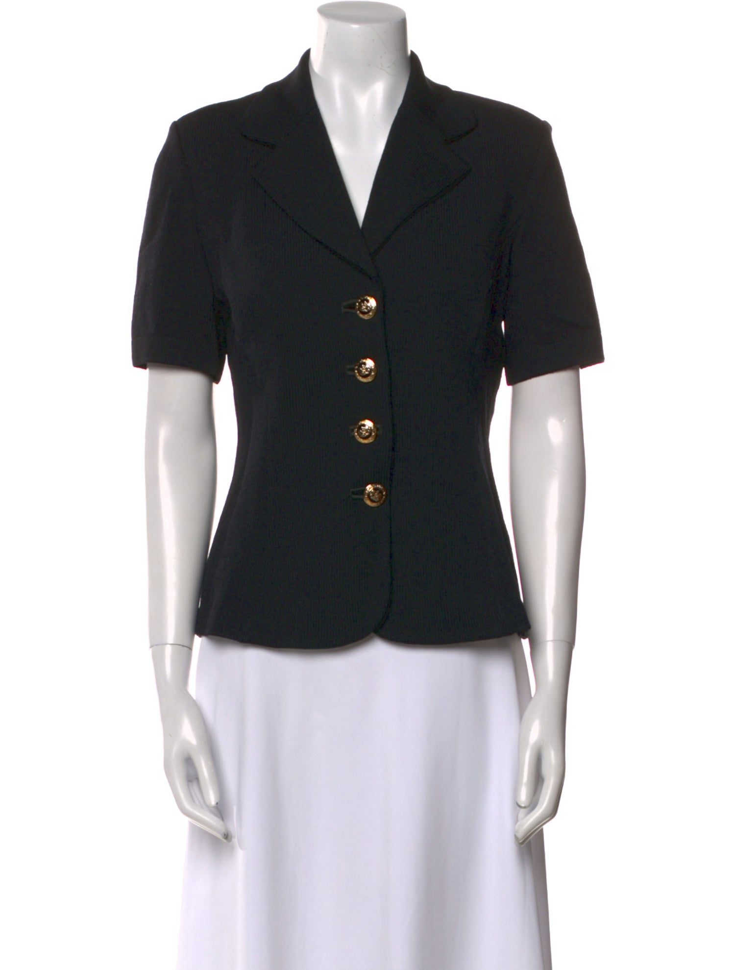 St. John Wool Short Sleeve Button-Up Top