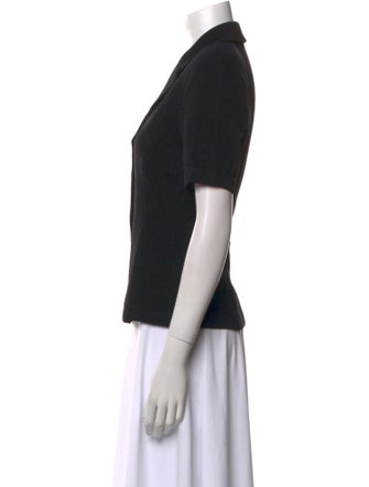 St. John Wool Short Sleeve Button-Up Top