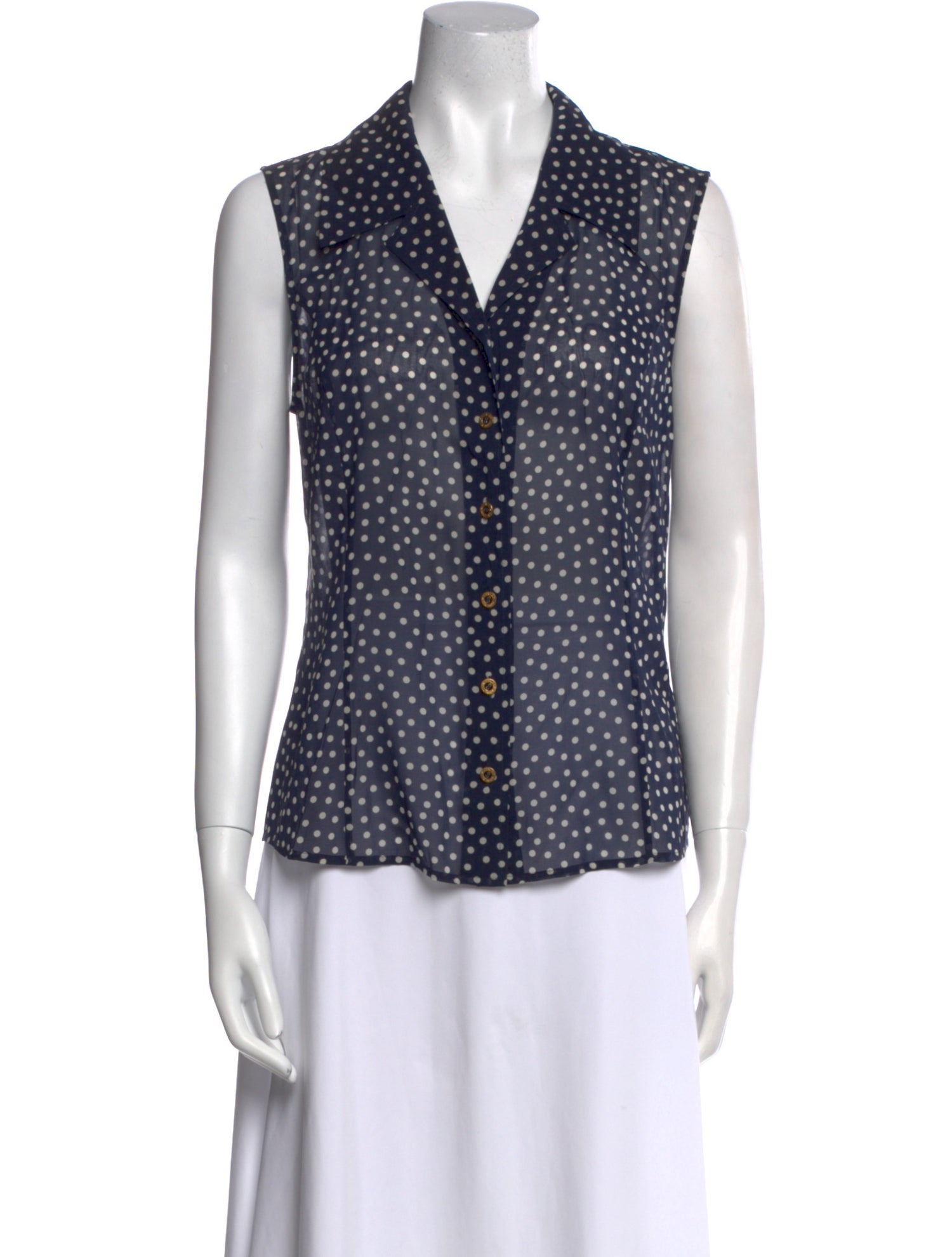 St. John Silk Polka Dot Print Button-Up Top
