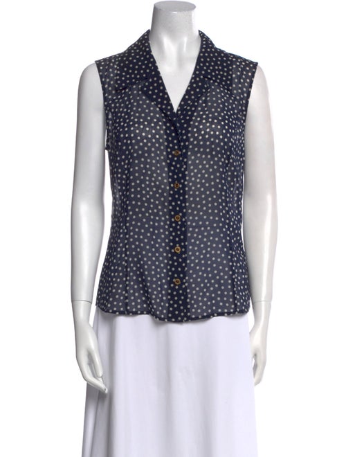 St. John Silk Polka Dot Print Button-Up Top