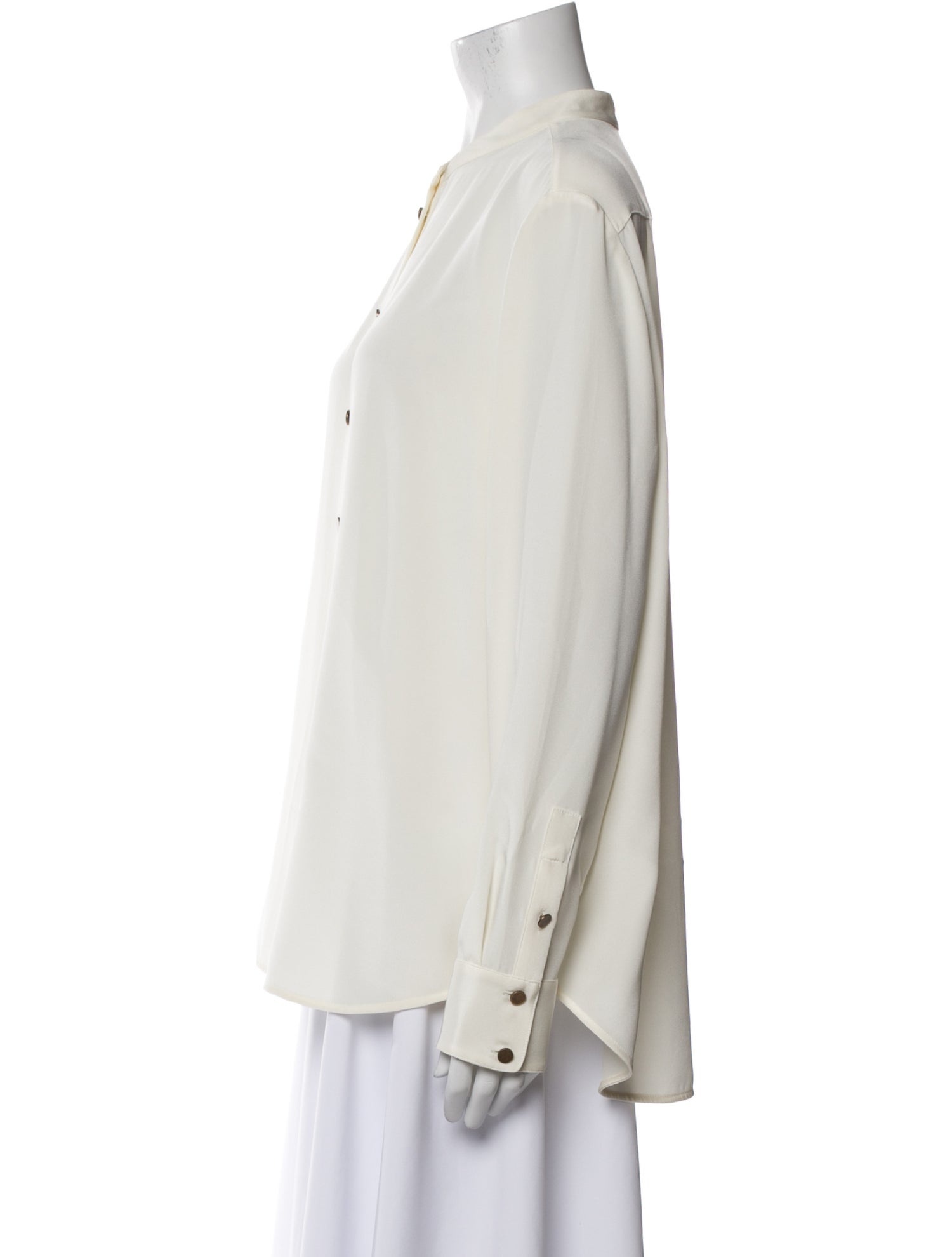 St. John Silk Mock Neck Button-Up Top