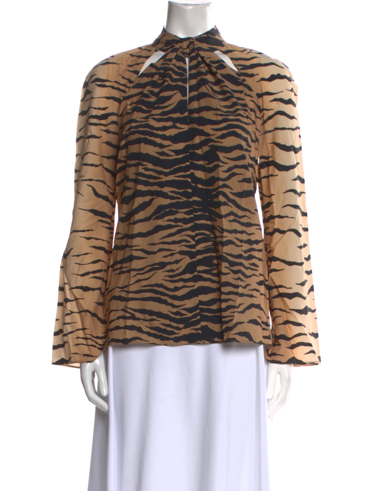 St. John Animal Print Mock Neck Button-Up Top