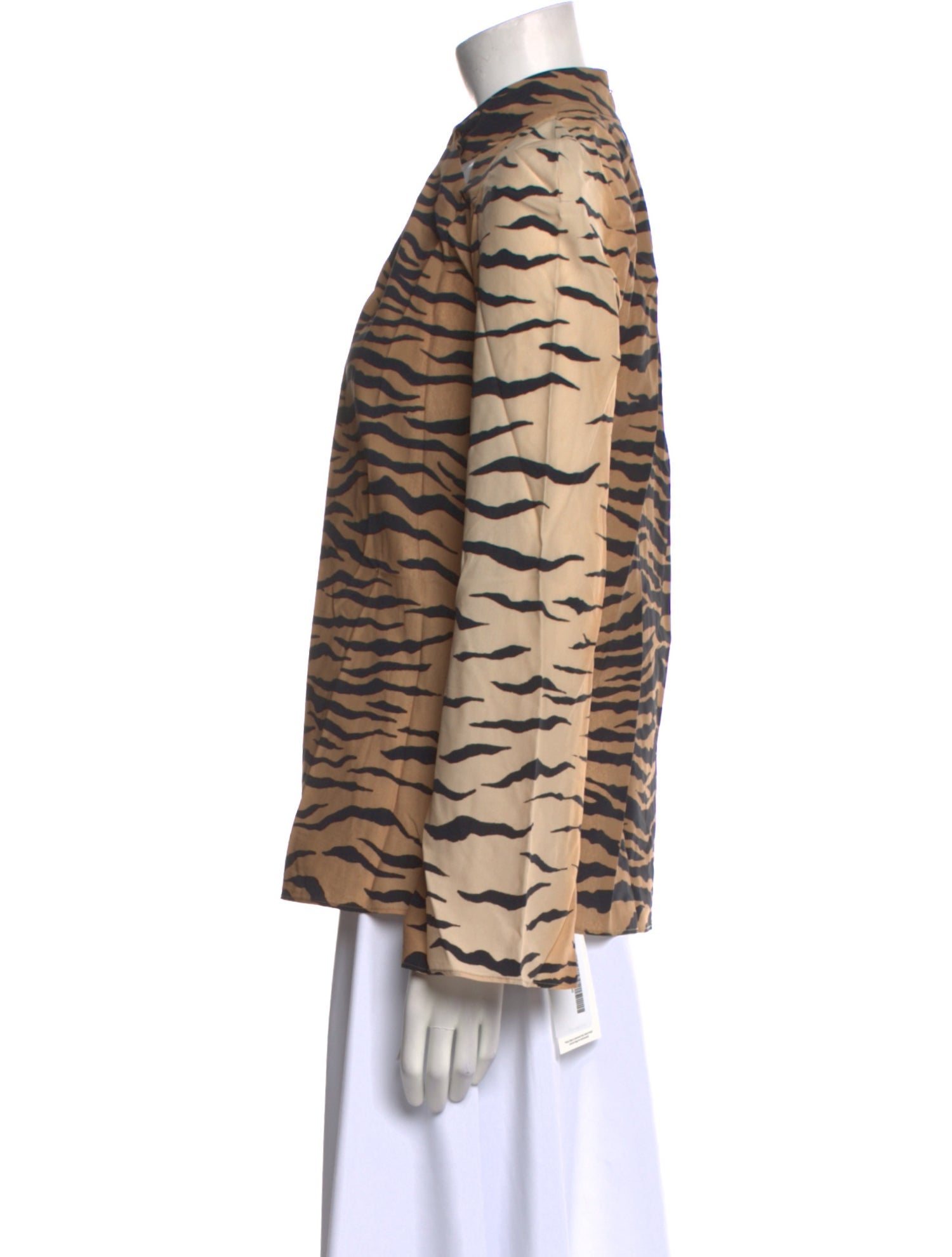 St. John Animal Print Mock Neck Button-Up Top