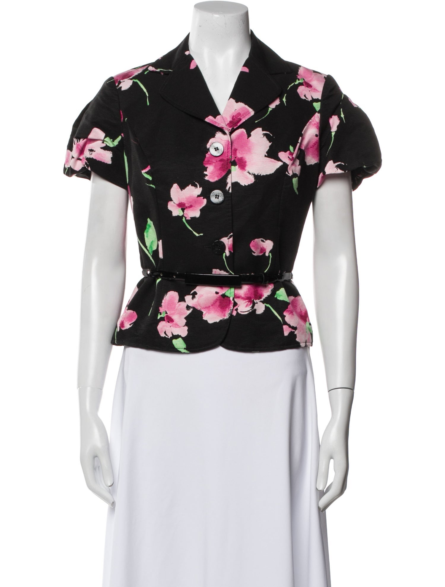 St. John Floral Print Cowl Neck Crop Top