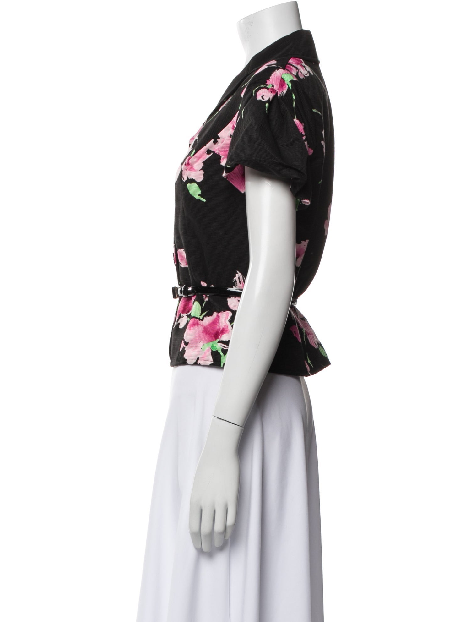 St. John Floral Print Cowl Neck Crop Top