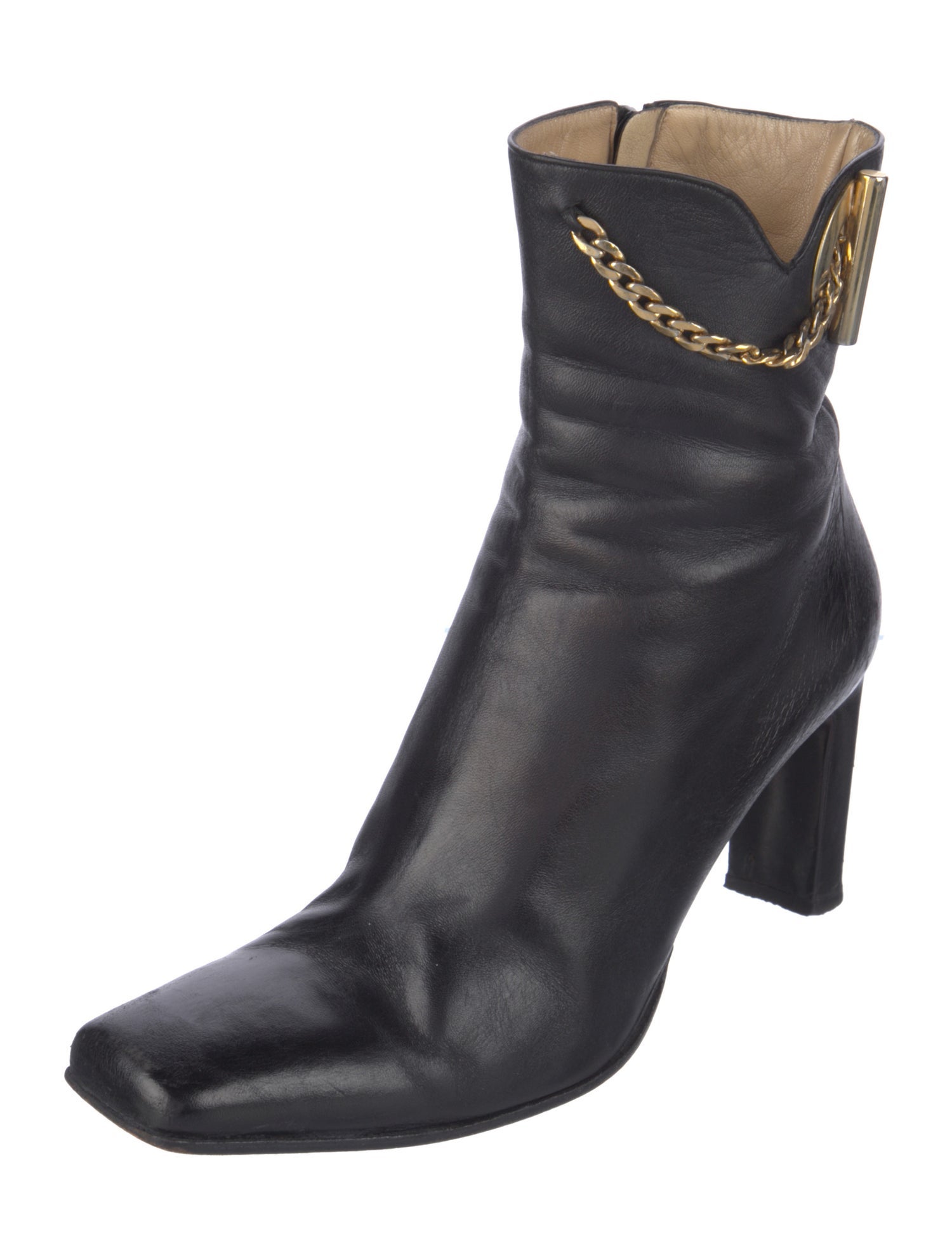 St. John Leather Chain-Link Accents Boots