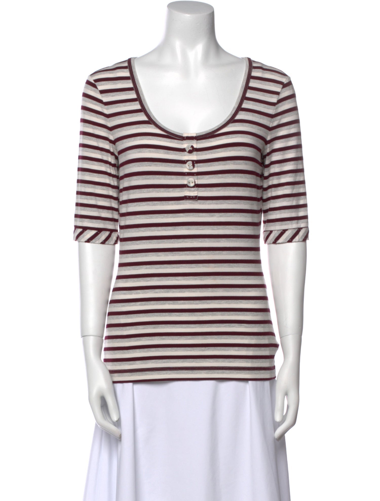 St. John Striped Scoop Neck T-Shirt