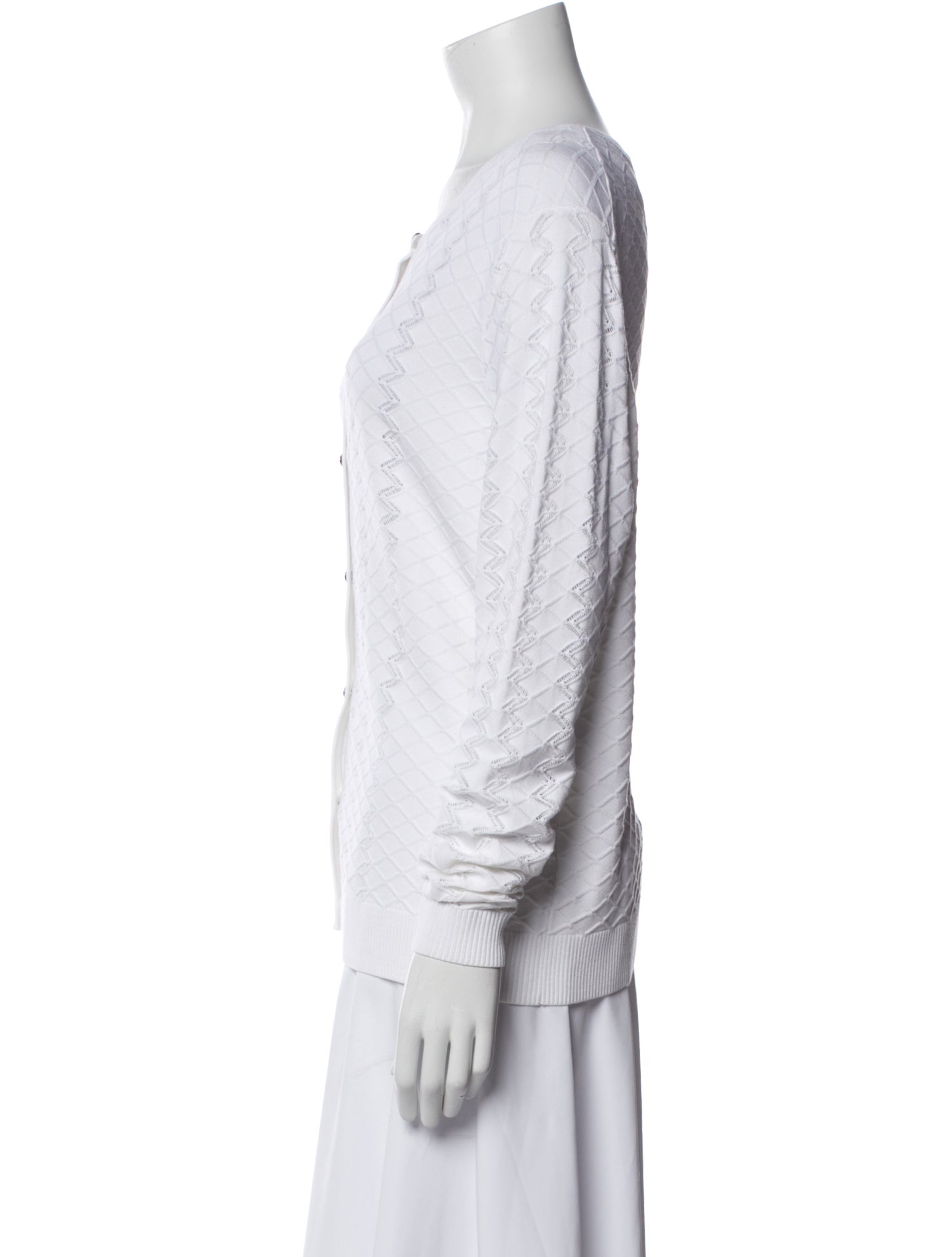 St. John Crew Neck Long Sleeve Button-Up Top