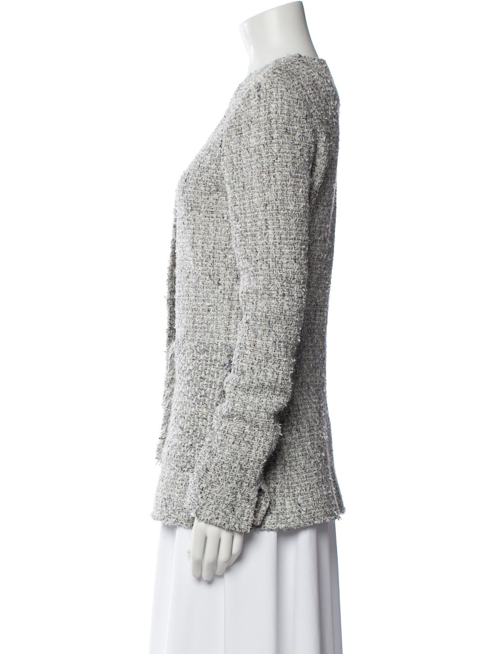 St. John Jacket Grey Tweed Pattern Collarless - image 2