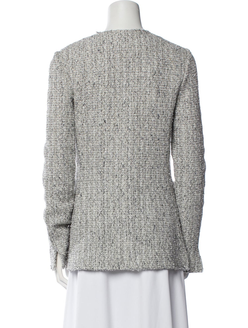 St. John Jacket Grey Tweed Pattern Collarless - image 3