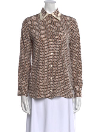 St. John Silk Printed Button-Up Top