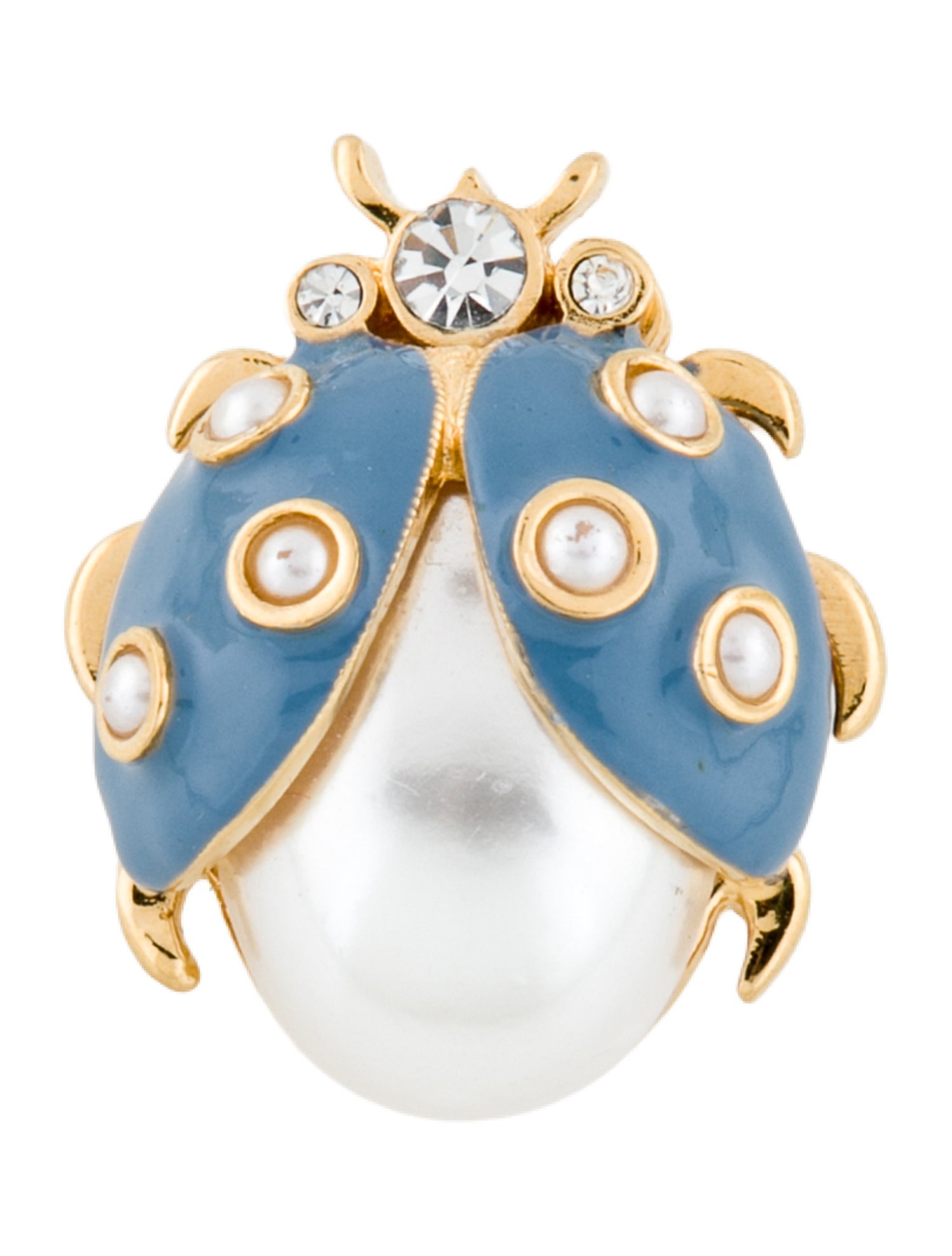 St. John Faux Pearl & Crystal Ladybug Brooch