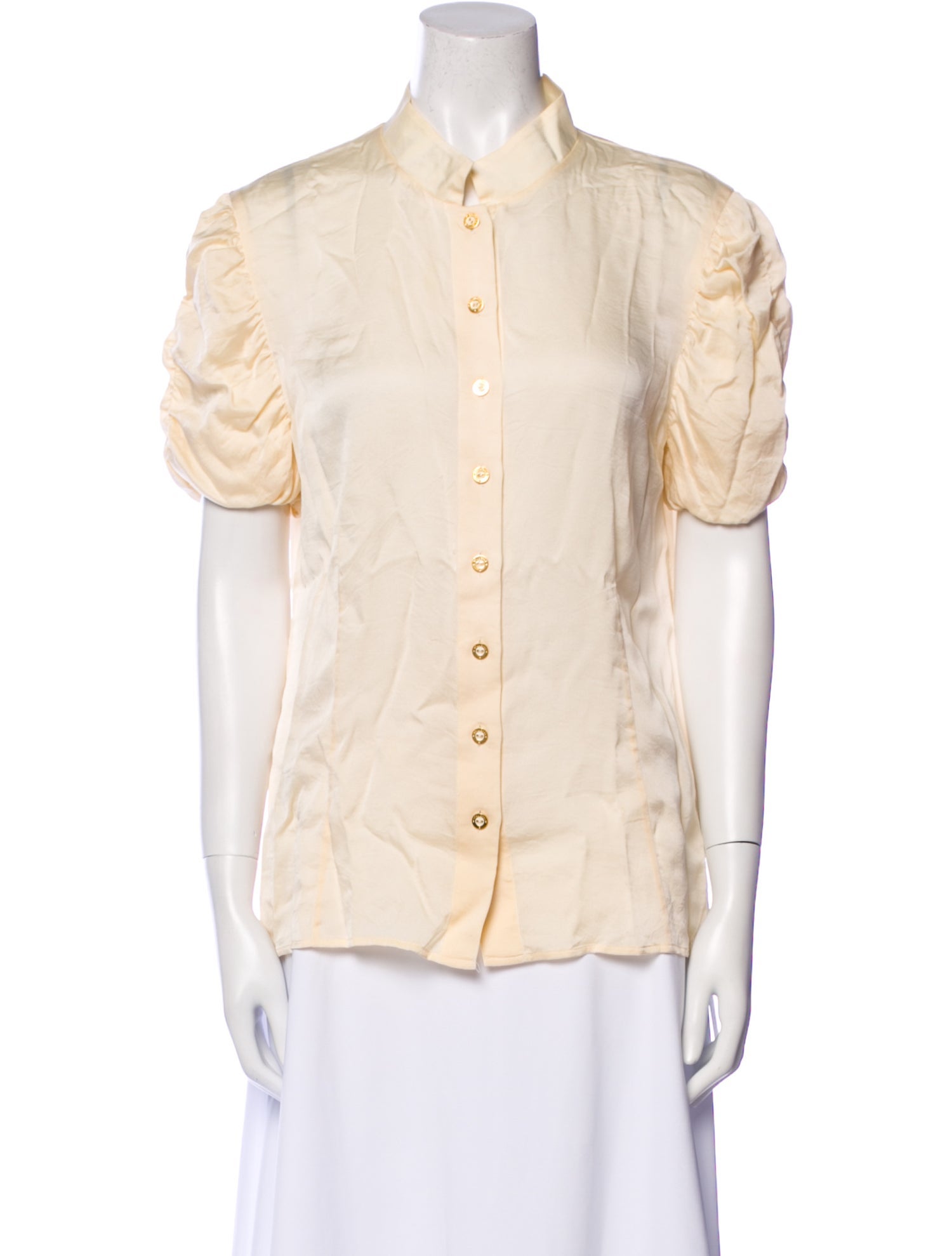 St. John Silk Short Sleeve Button-Up Top