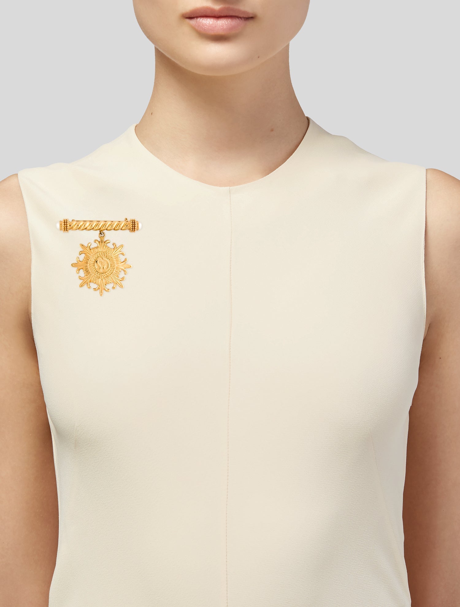 St. John Faux Pearl Logo Crest Dangle Brooch Pin