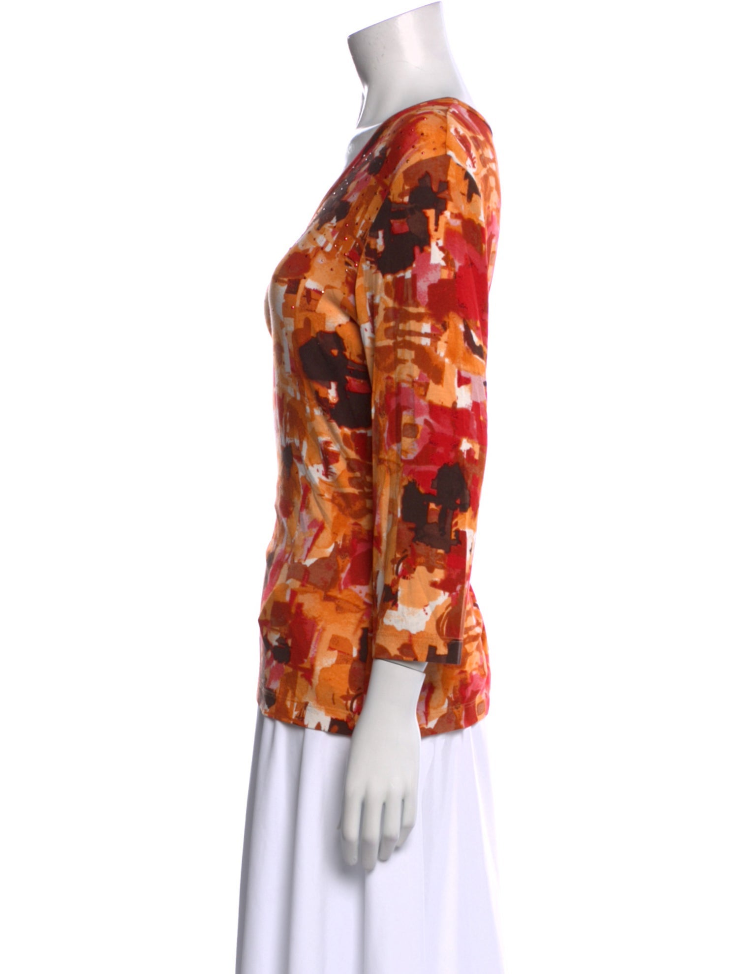 St. John Printed Scoop Neck Top