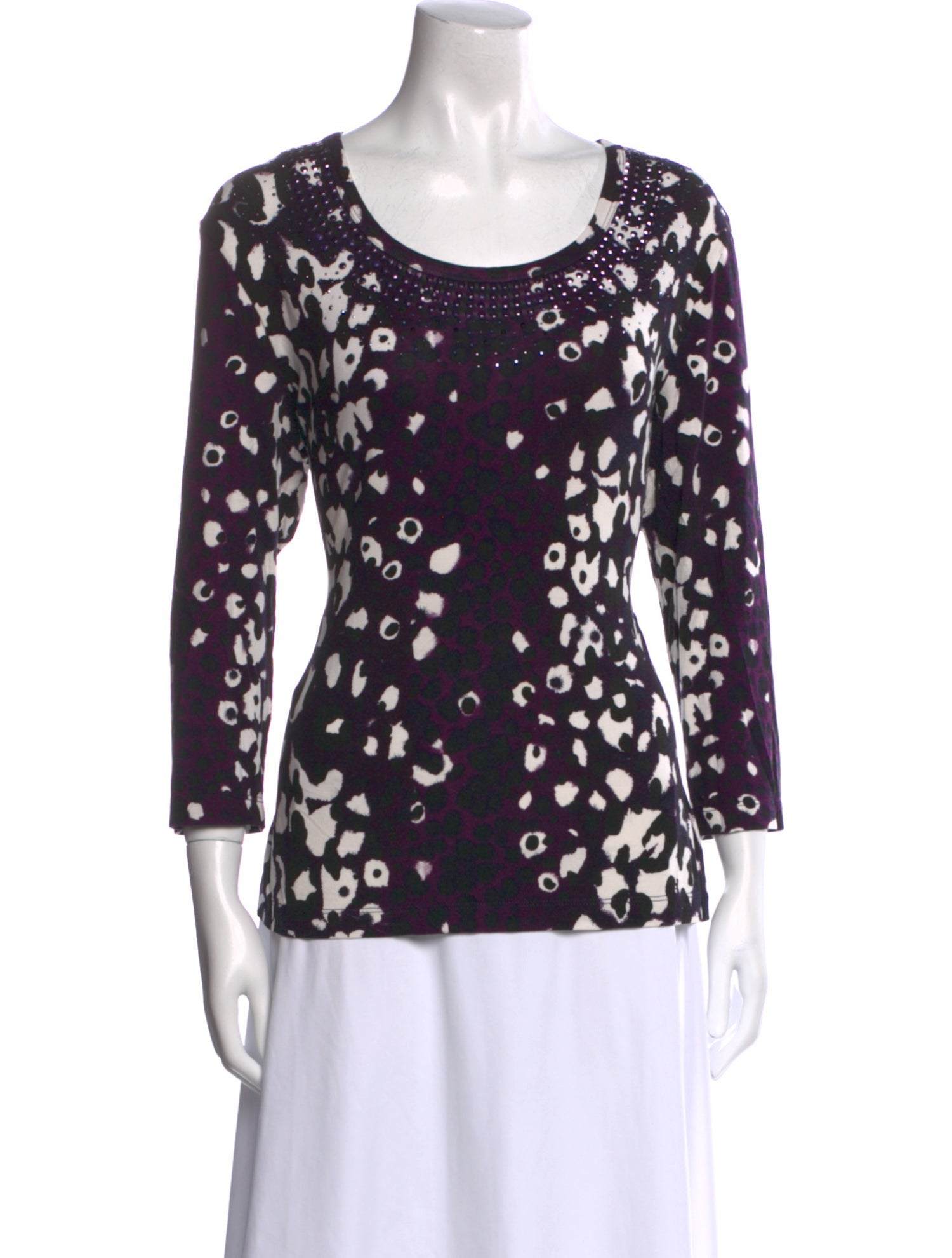 St. John Printed Scoop Neck Top