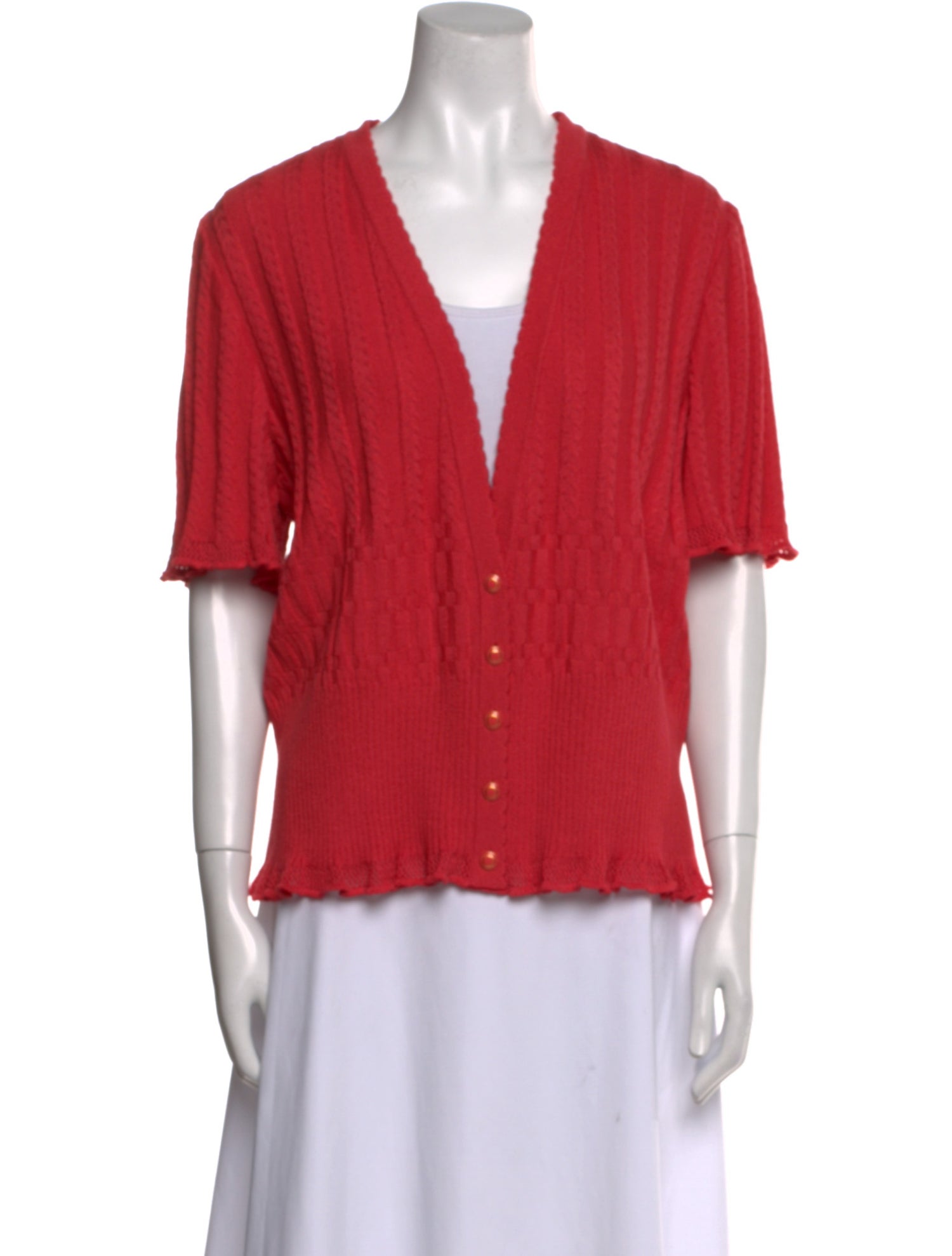 St. John V-Neck Short Sleeve Button-Up Top