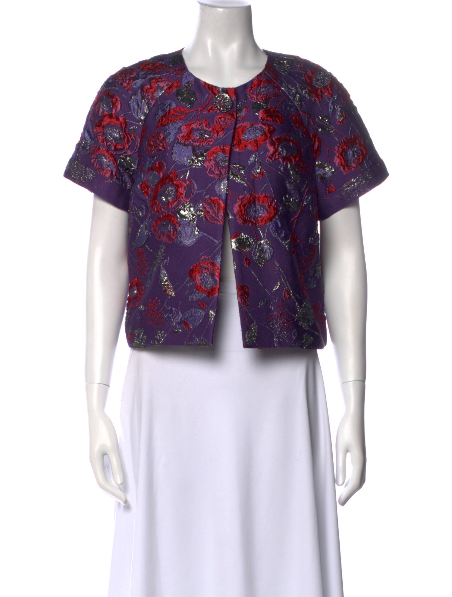 St. John Floral Print Crew Neck Crop Top