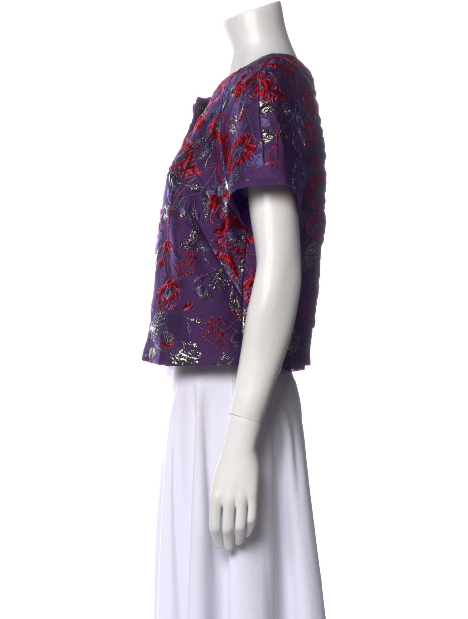 St. John Floral Print Crew Neck Crop Top