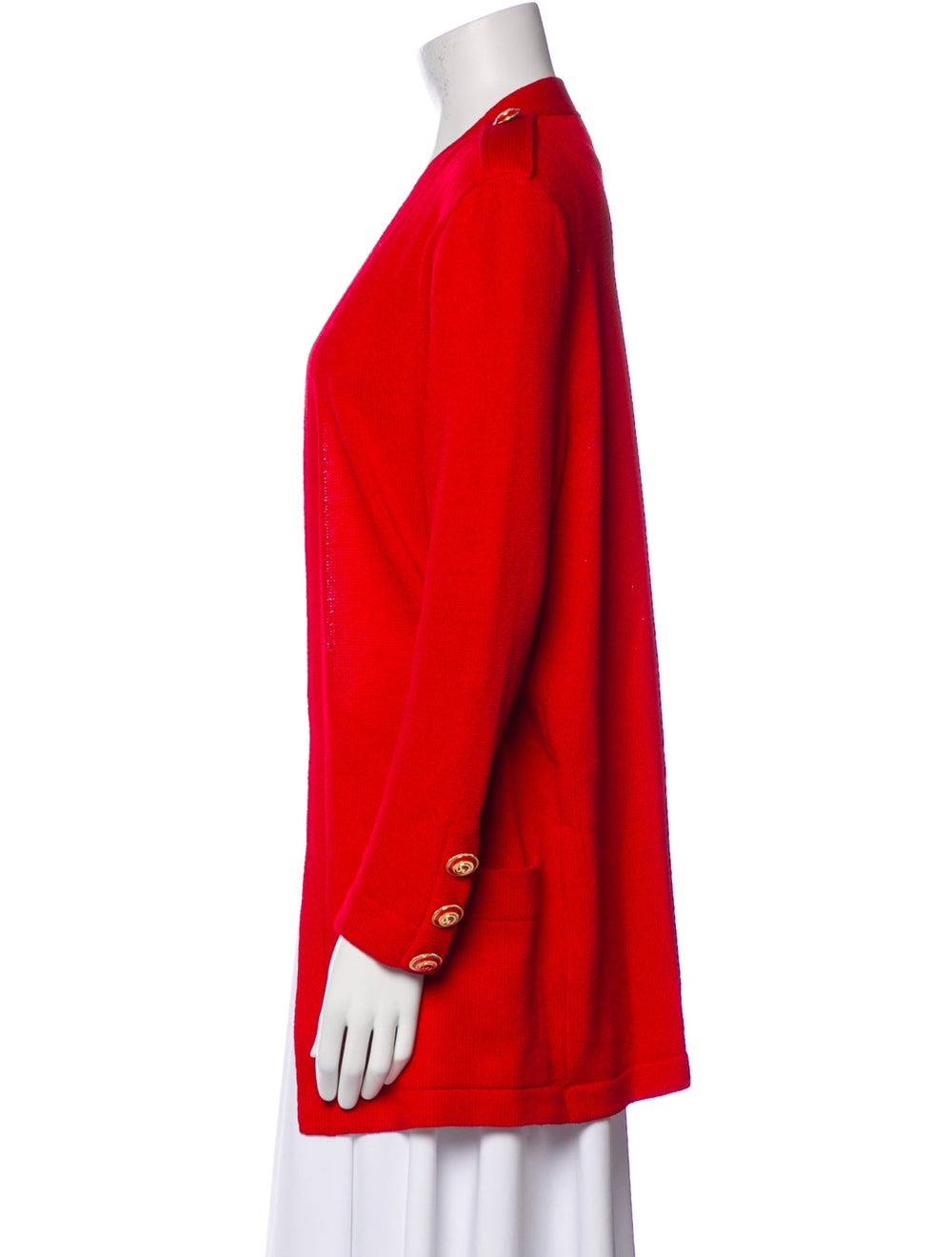 St. John Wool Jacket Red Collarless Patch Pockets… - image 2