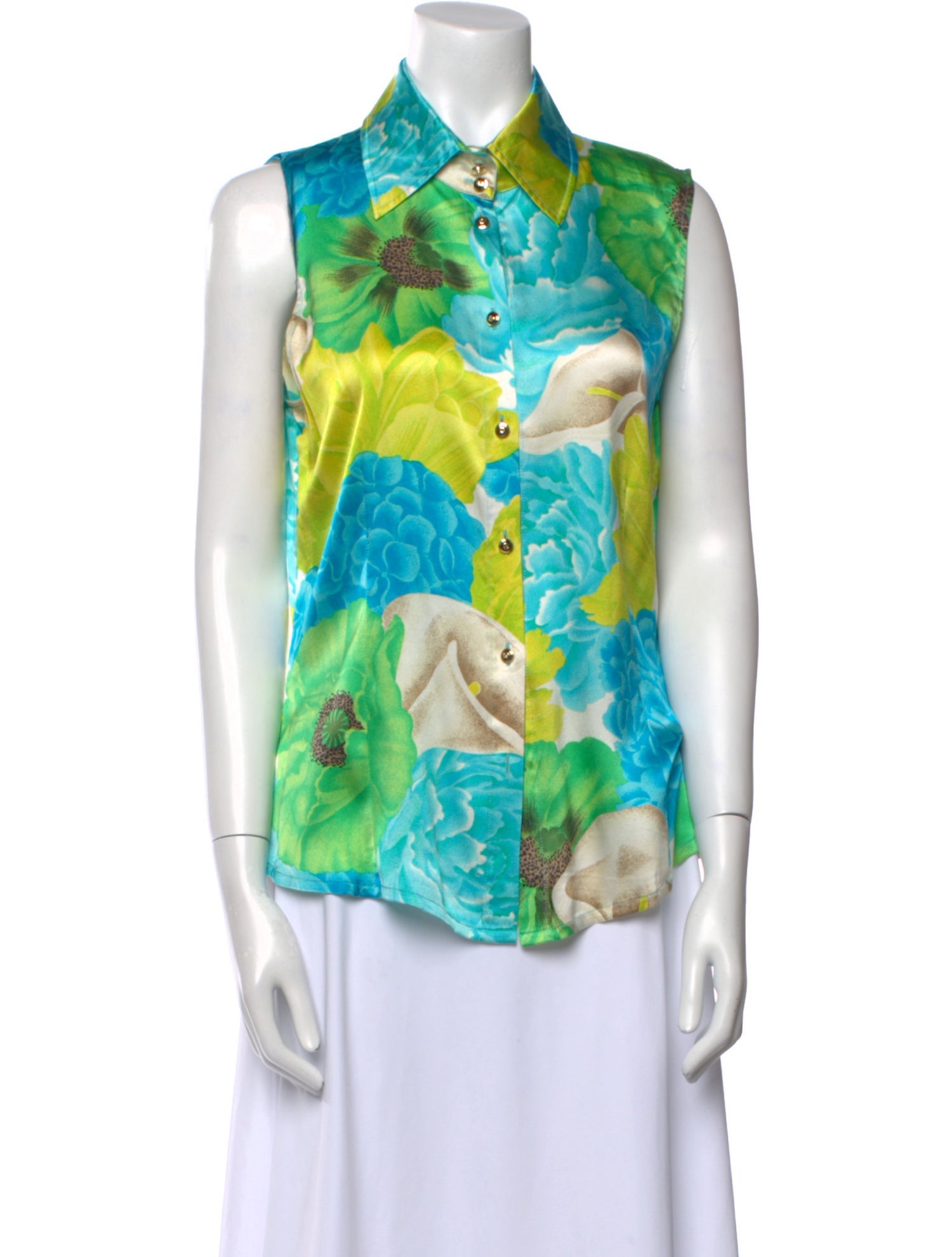 St. John Silk Floral Print Button-Up Top