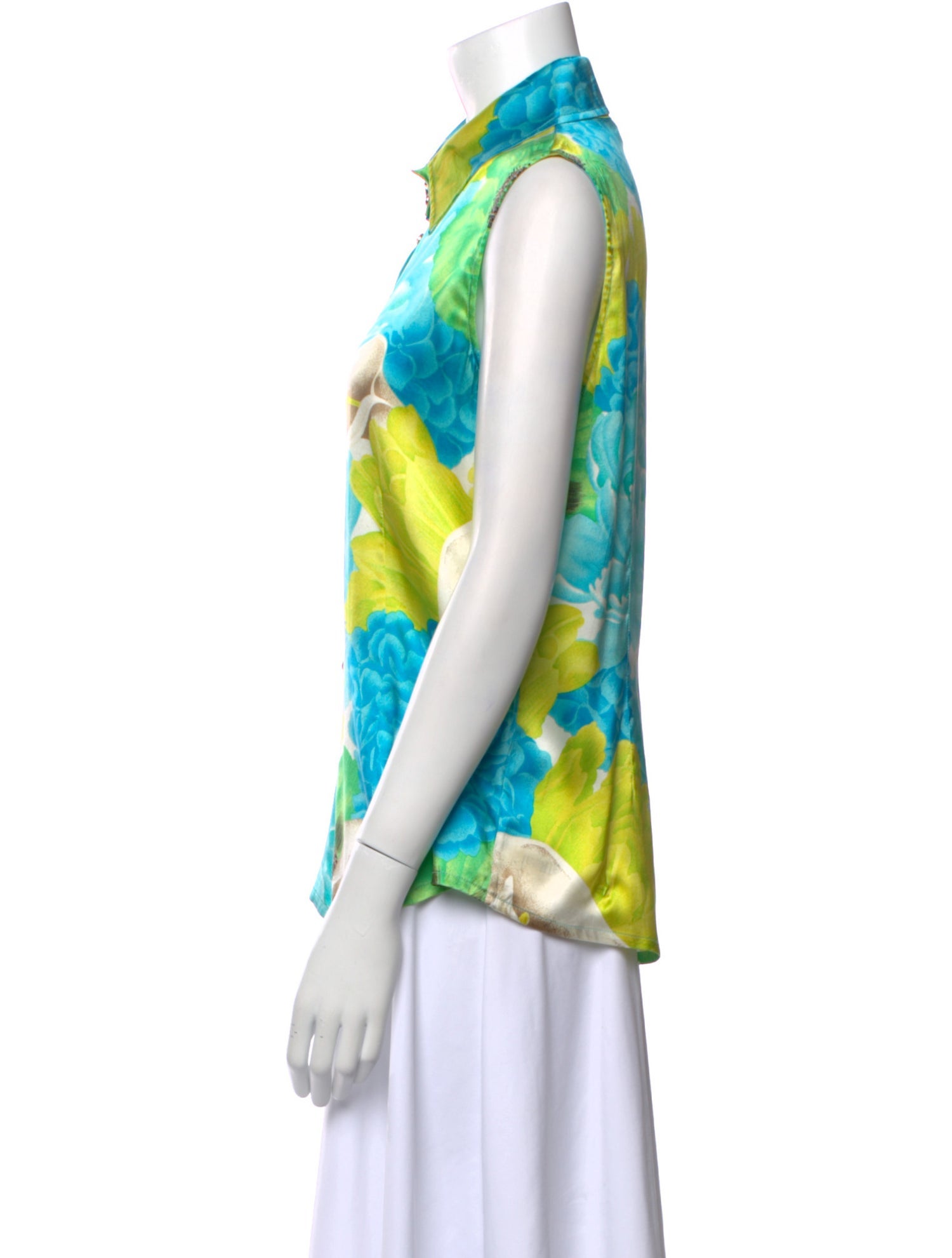 St. John Silk Floral Print Button-Up Top