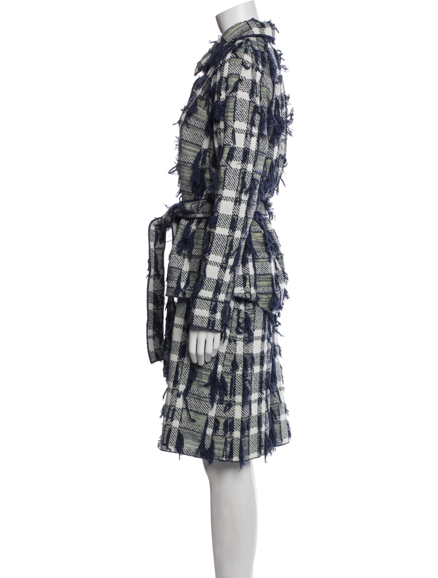 St. John Plaid Print Fringe Trim Accent Skirt Set
