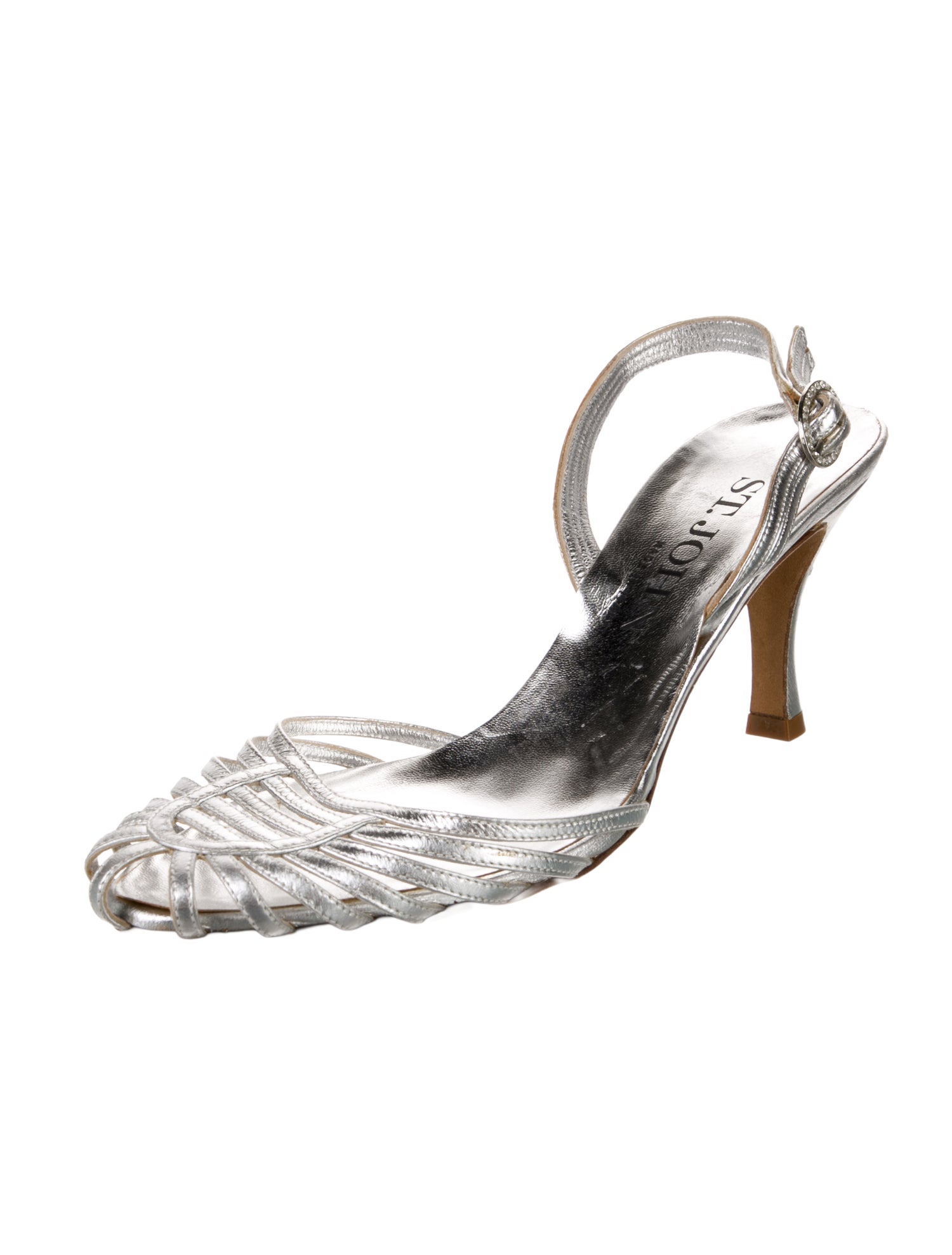 St. John Leather Crystal Embellishments Slingback Sandals