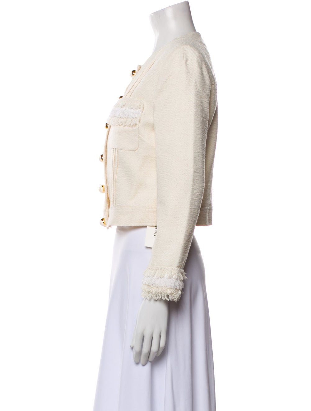 St. John Jacket Neutrals Tweed Pattern Fringe & P… - image 2