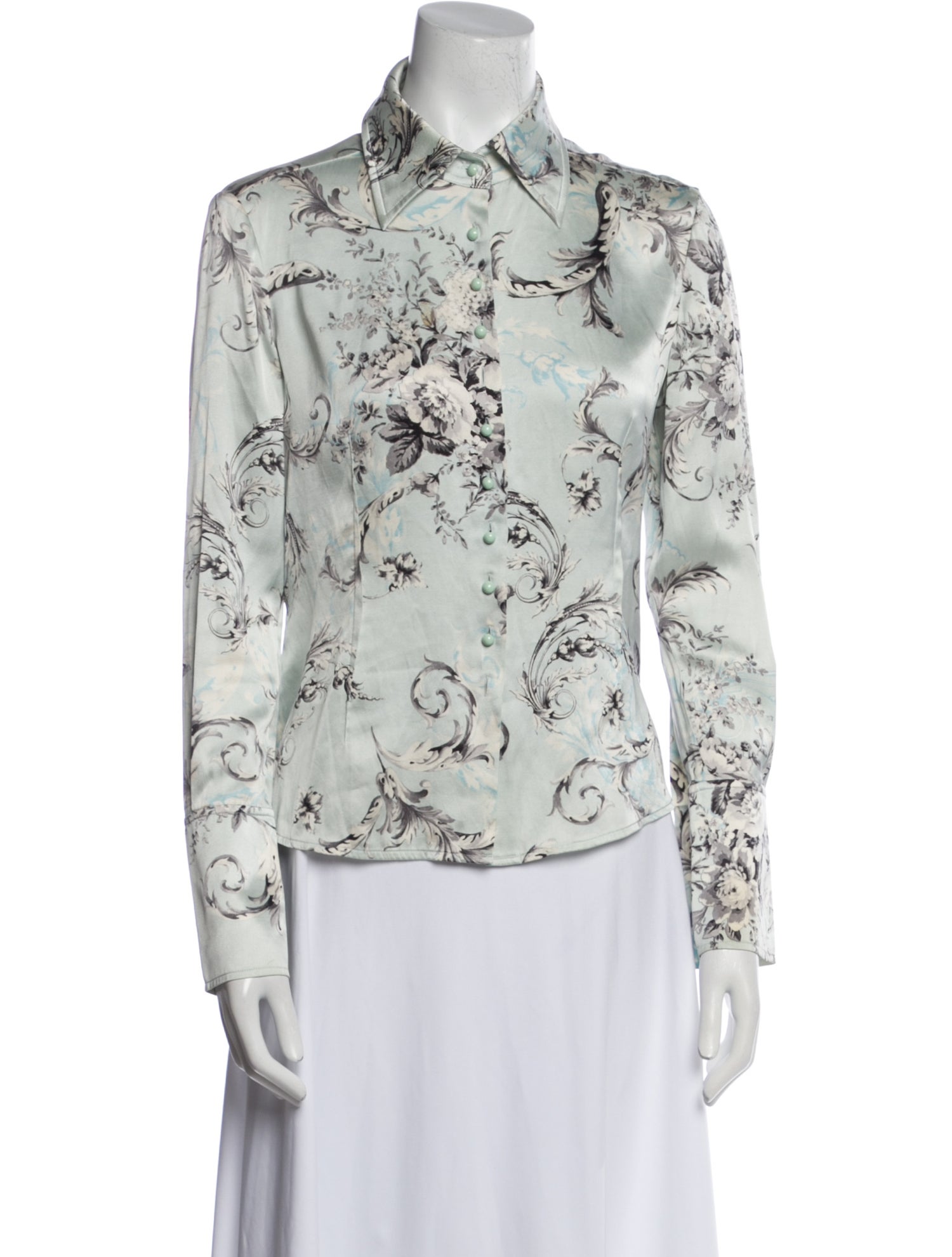 St. John Silk Printed Button-Up Top