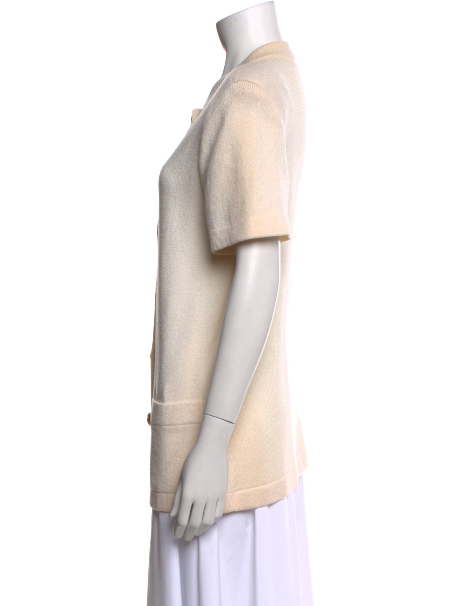 St. John Crew Neck Short Sleeve Button-Up Top