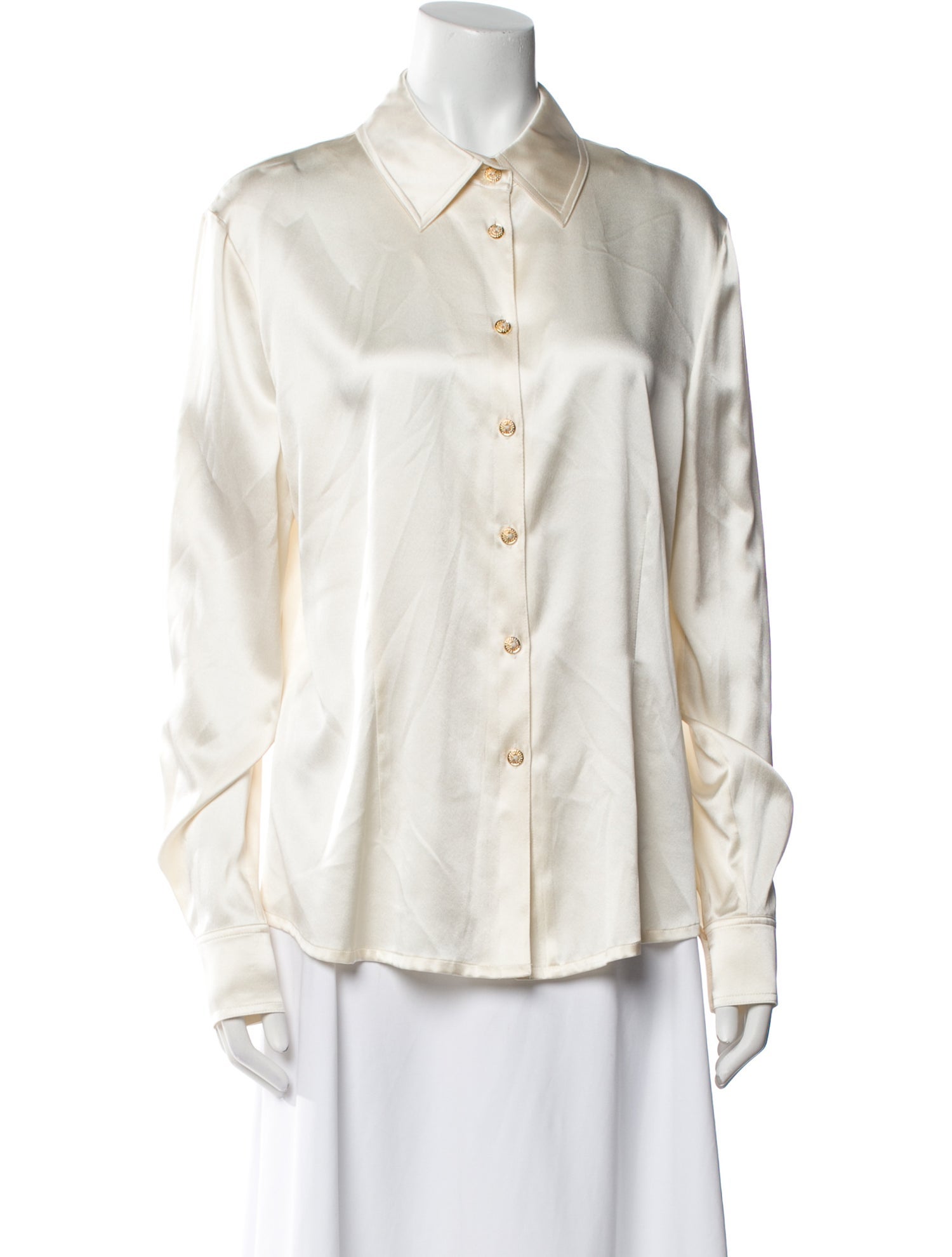 St. John Silk Long Sleeve Button-Up Top