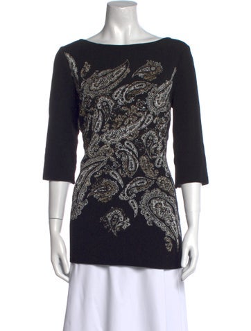 St. John Tops Paisley Print Bateau Neckline T-Shirt S