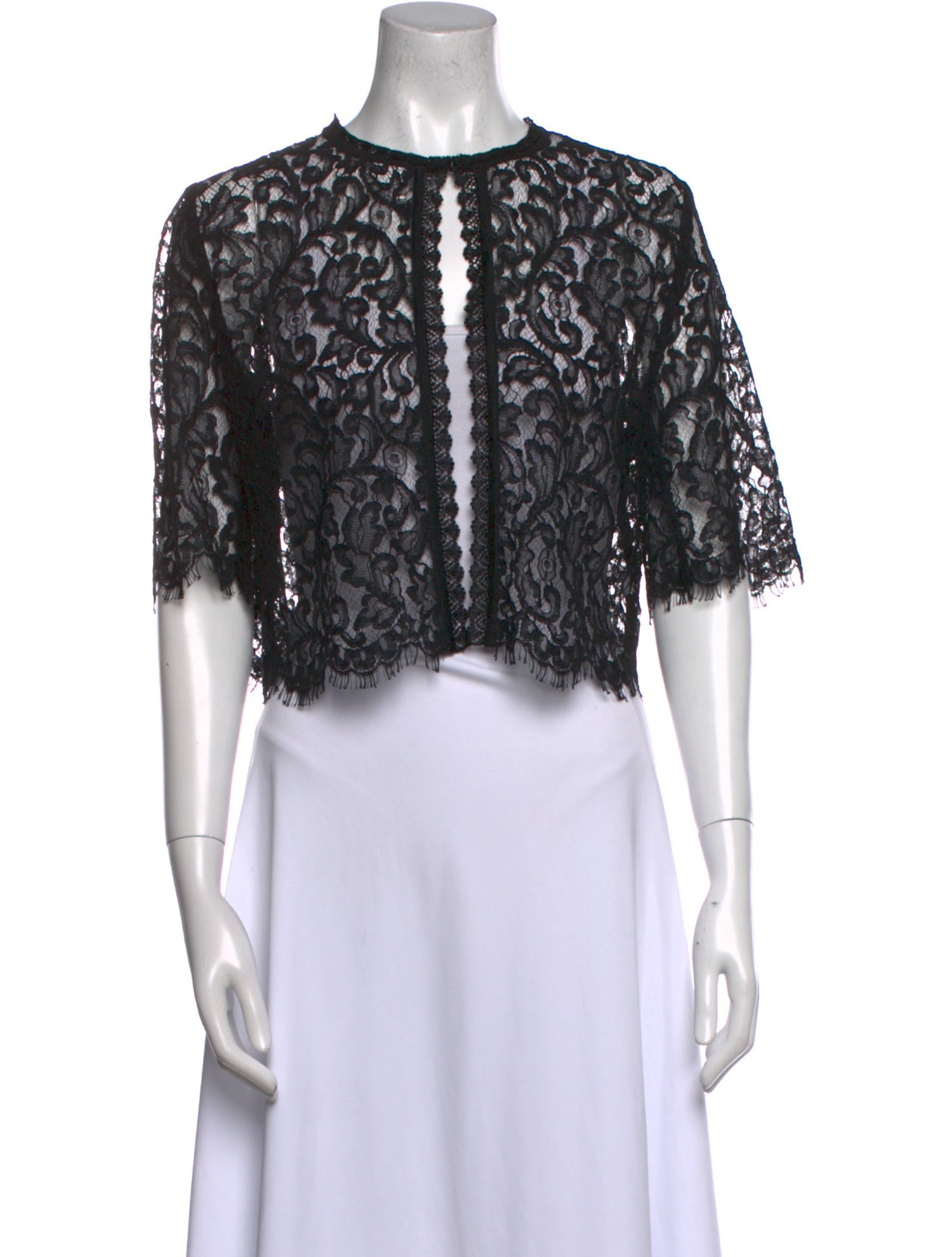 St. John Lace Pattern Crew Neck Crop Top